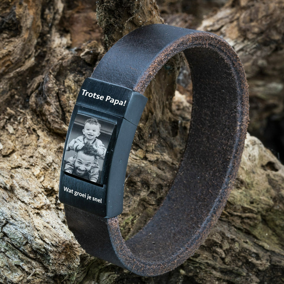 Own Photo on bracelet - Braided black leather bracelet with photo print