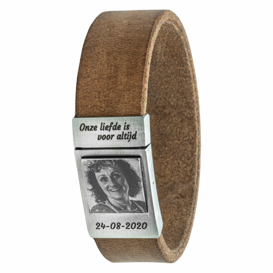 Fotoarmband mit eigenem Foto Beigefarbenes Leder