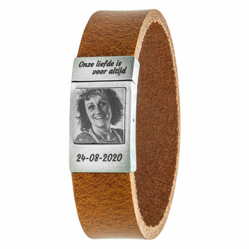 Fotoarmband <b>aus cognacfarbenem Leder</b> mit Ihrem eigenen Foto