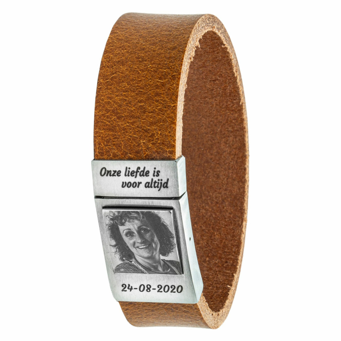 Fotoarmband <b>aus cognacfarbenem Leder</b> mit Ihrem eigenen Foto