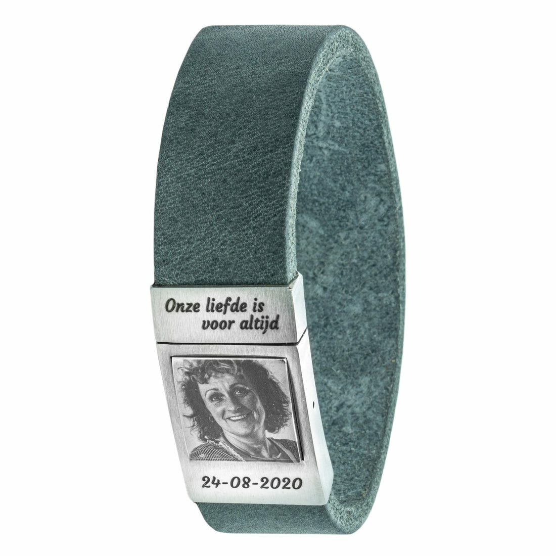 <b>Graues Fotoarmband aus Leder</b> mit Ihrem eigenen Foto