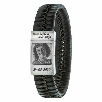 Herren Fotoarmband mit geflochtenem Leder schwarz/braun mit eigenem Foto