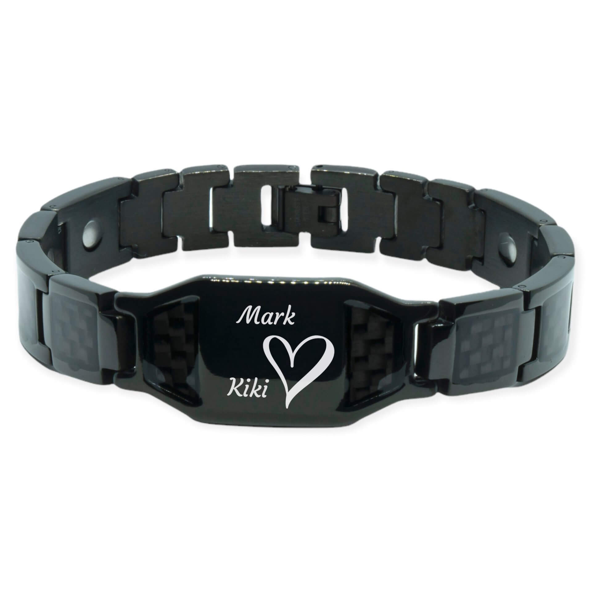 Magnetarmband - Black Carbon + eigener Text oder Symbol