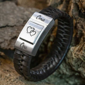 Opa und Oma Armband mit Fingerabdruckgravur aus geflochtenem Leder