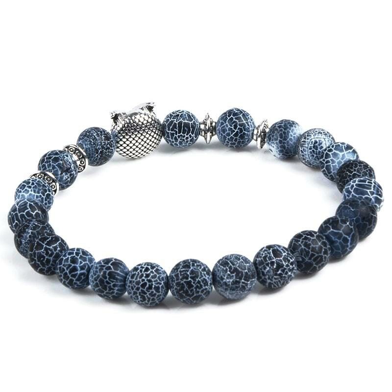 Eulenarmband - Blaue mattierte Achatperlen