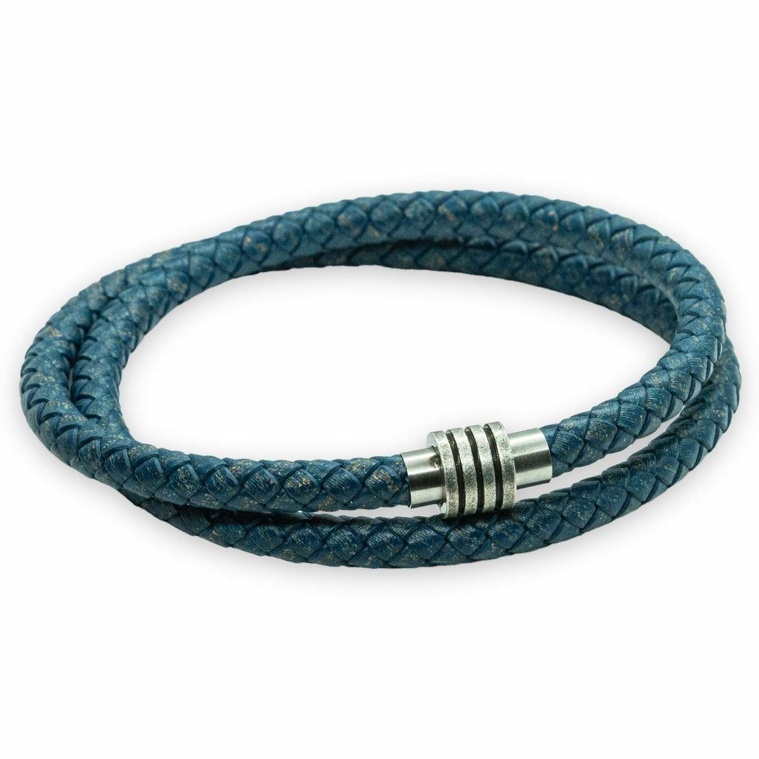 Blaues, geflochtenes, rundes 6-mm-Lederarmband