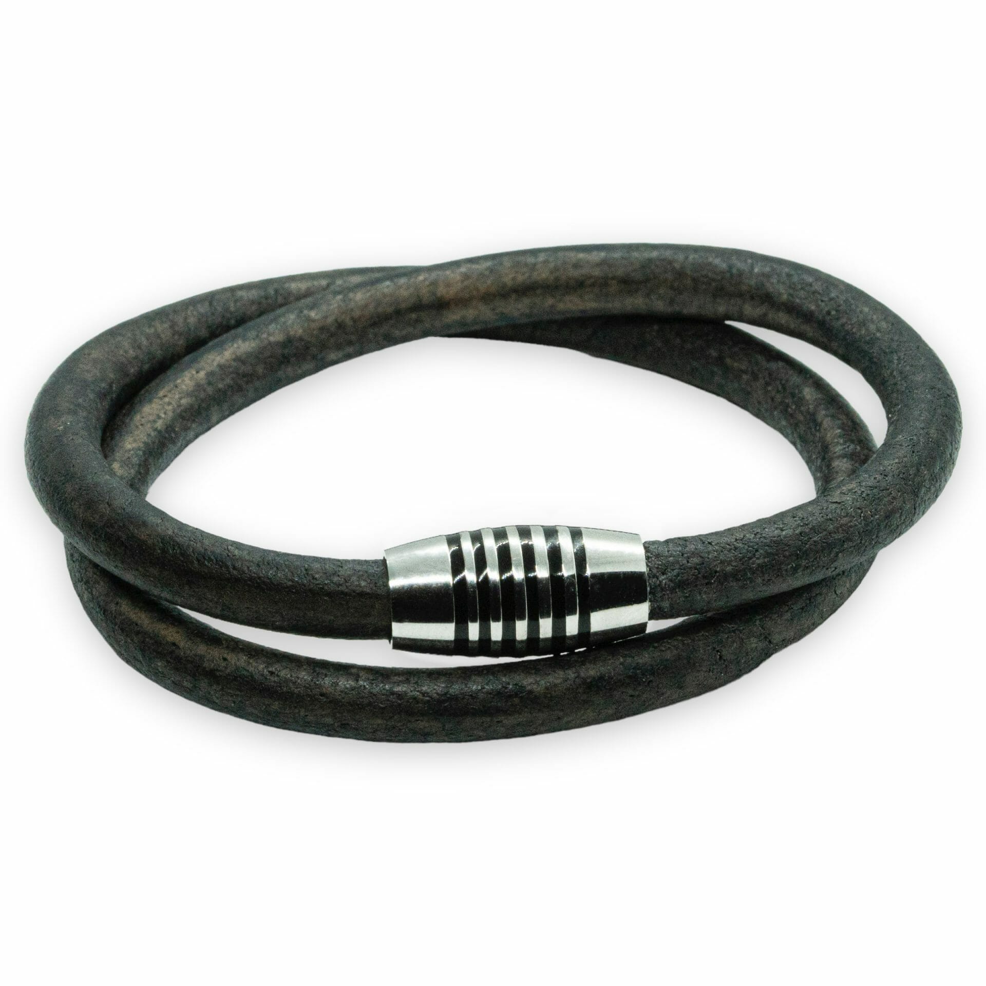 Doppeltes rundes schwarzes 6-mm-Lederarmband