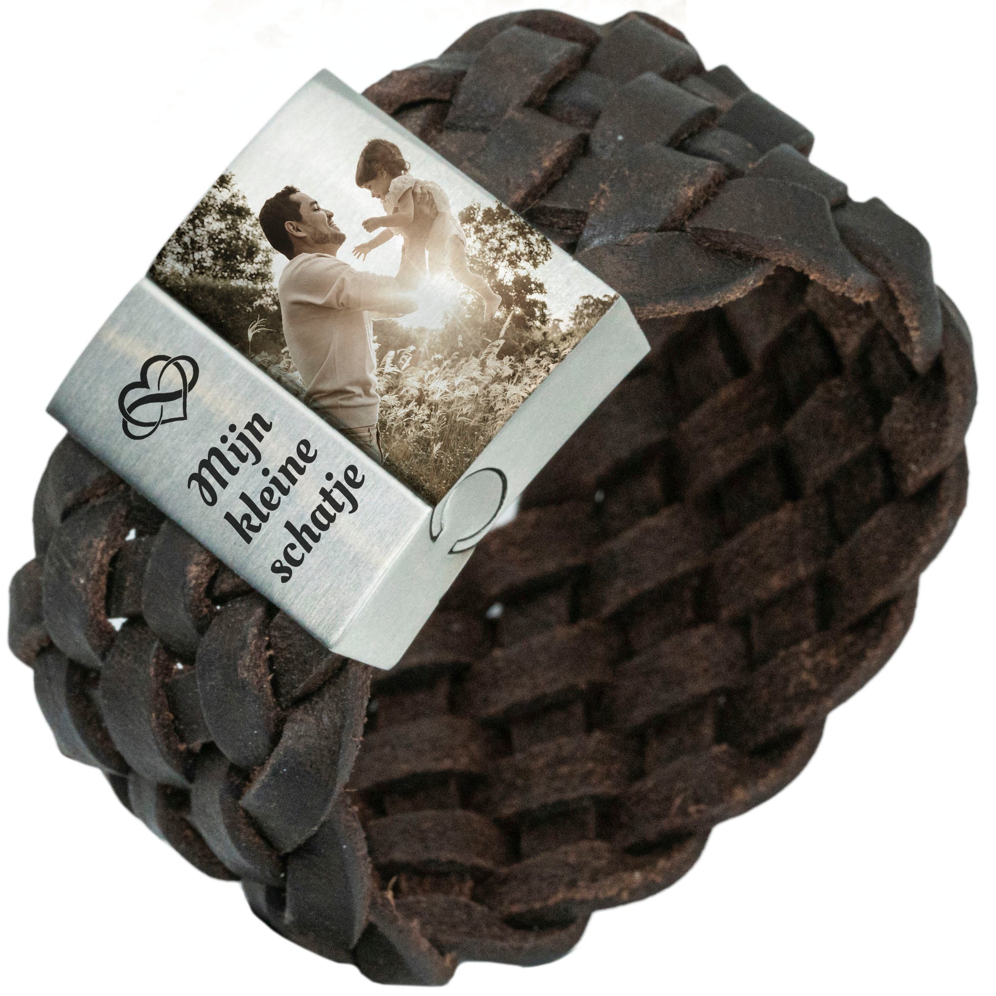Fotoarmband aus geflochtenem Leder in Braun oder Schwarz - Eigenes Foto auf dem Armband