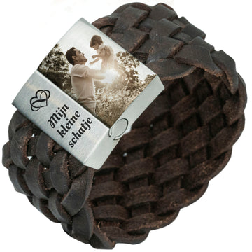 Fotoarmband aus geflochtenem Leder in Braun oder Schwarz - Eigenes Foto auf dem Armband