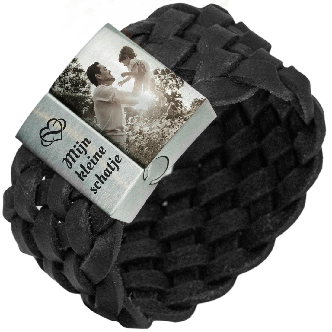 Fotoarmband aus geflochtenem Leder in Braun oder Schwarz - Eigenes Foto auf dem Armband