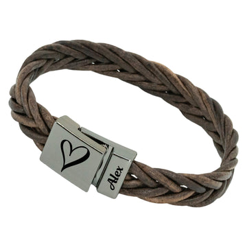 Gunmetal-Armband – geflochtenes braunes Leder