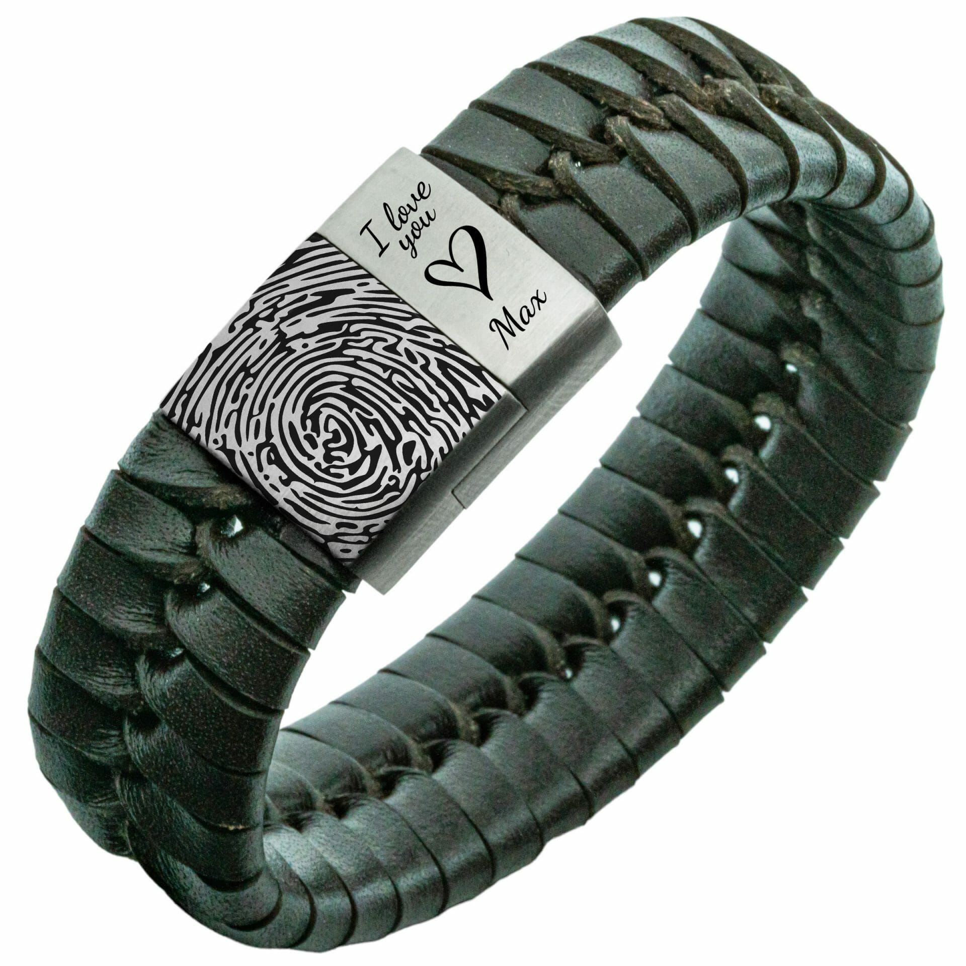 Fingerabdruckgravur auf dem Armband – <b>Geflochtenes</b> Lederarmband