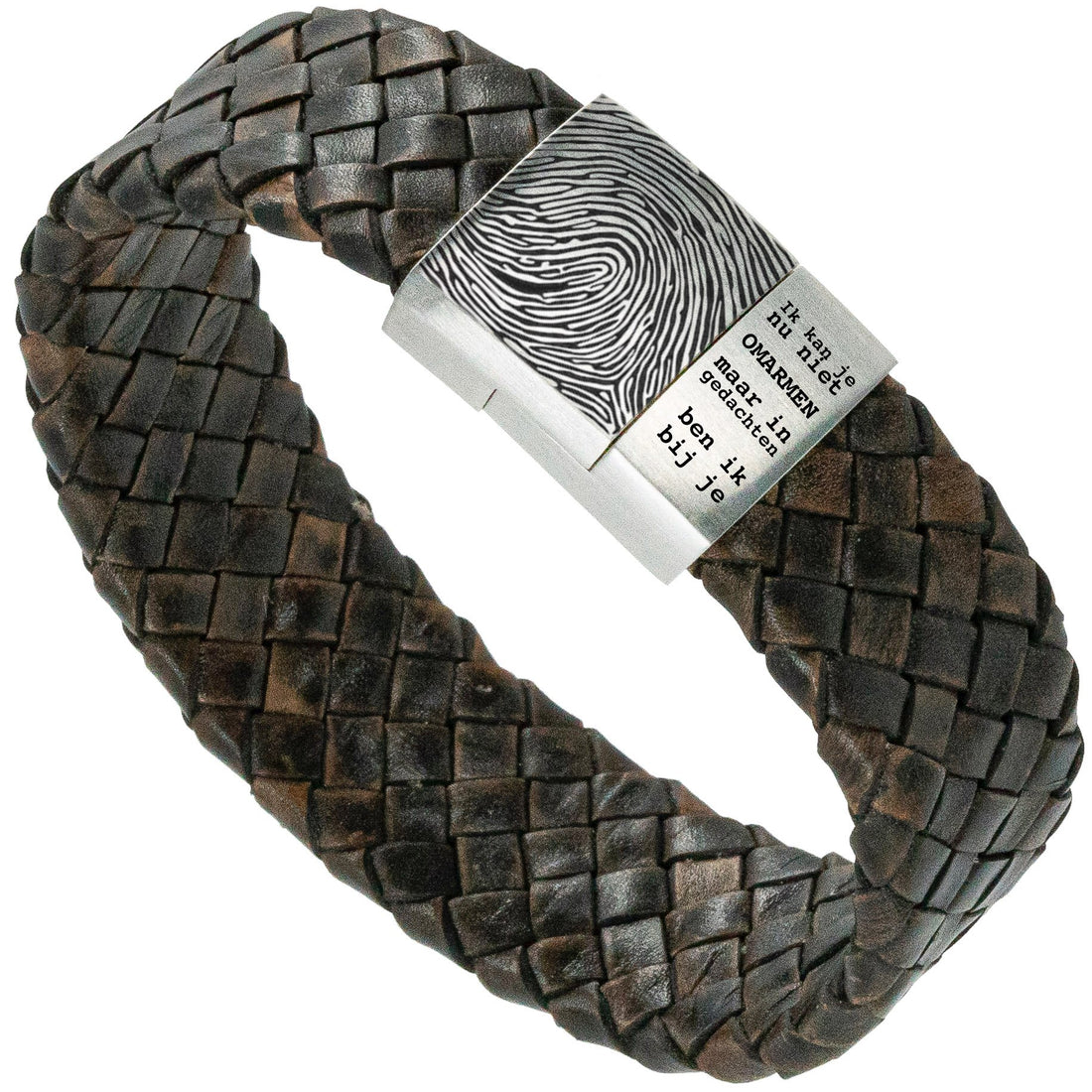 Make fingerprint on bracelet - black Braided leather bracelet
