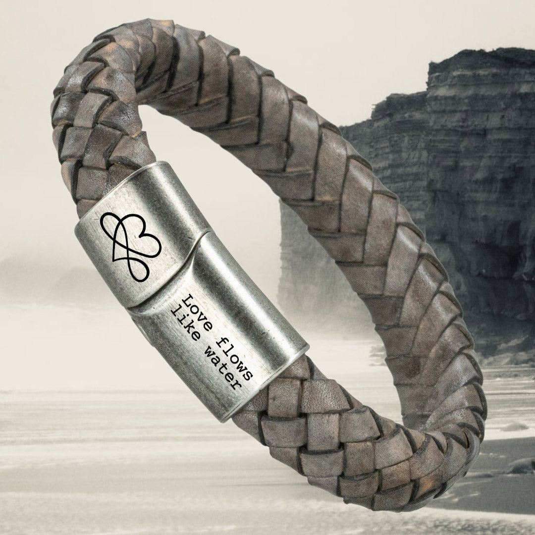 Leather Fingerprint bracelet for men - black